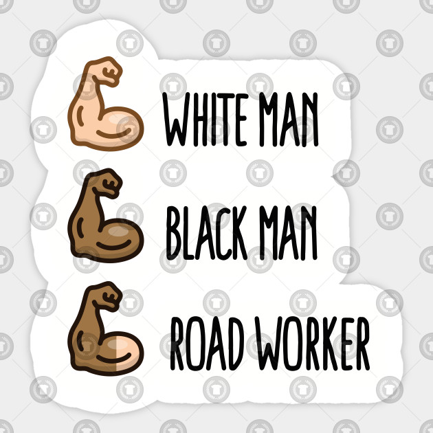White man black man road worker emoticon biceps (dark design)